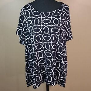 JULES & LEOPOLD String of Pearls Patterned Women's Short Sleeve Top, Size 1X